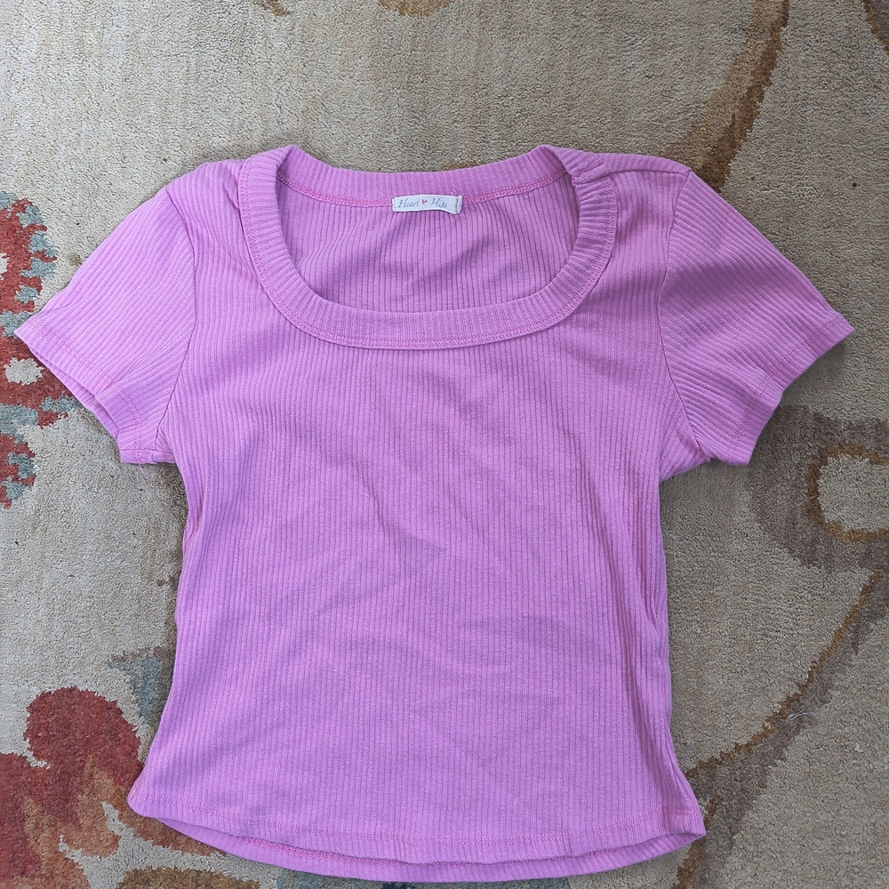 Pink Ribbed Short Sleeve Top